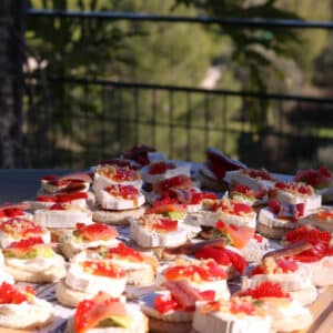 Bandeja de tapas variadas con base de queso fresco